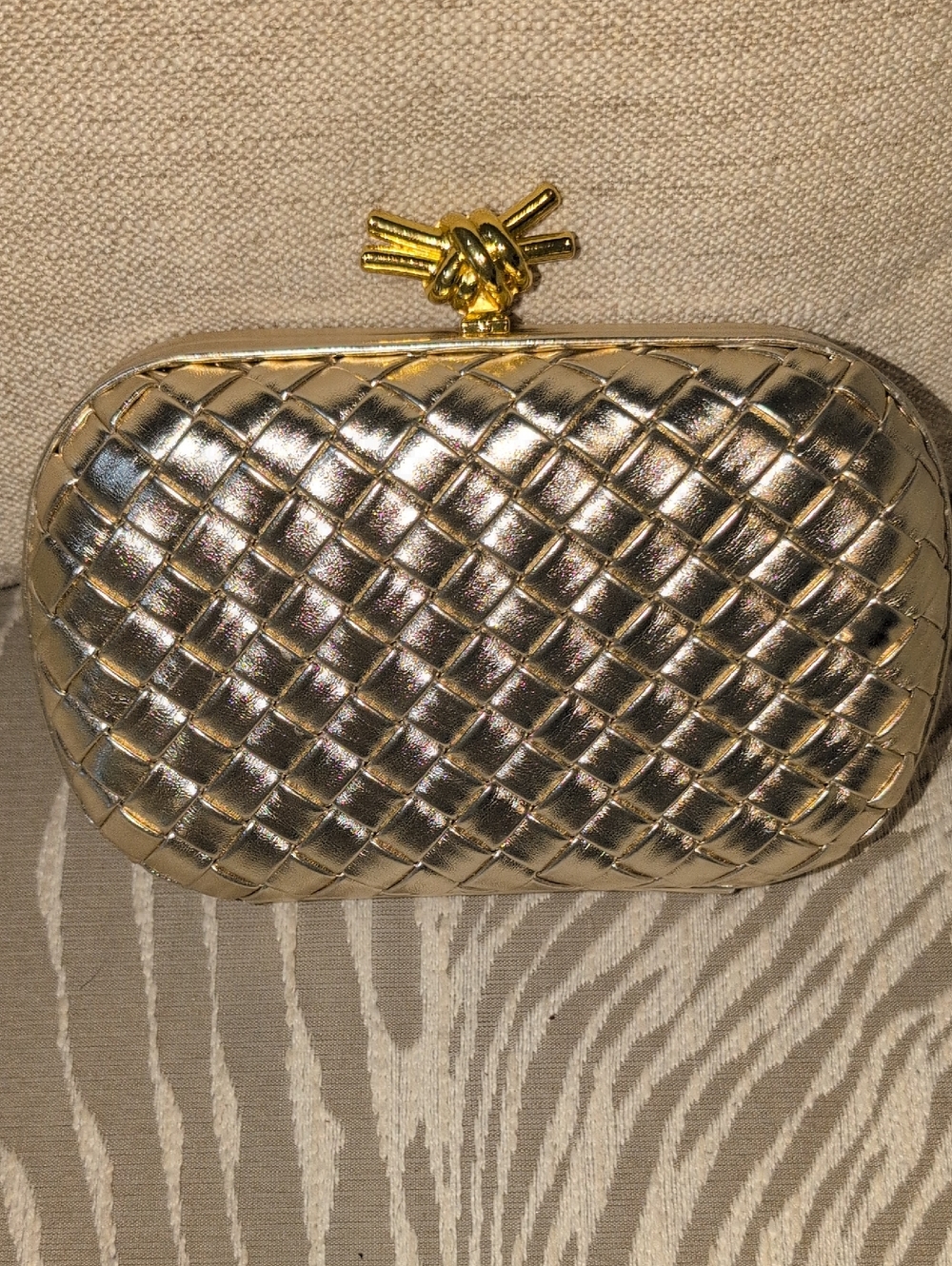Metallic Gold Quilted Knot-Clasp Evening Clutch - NWT